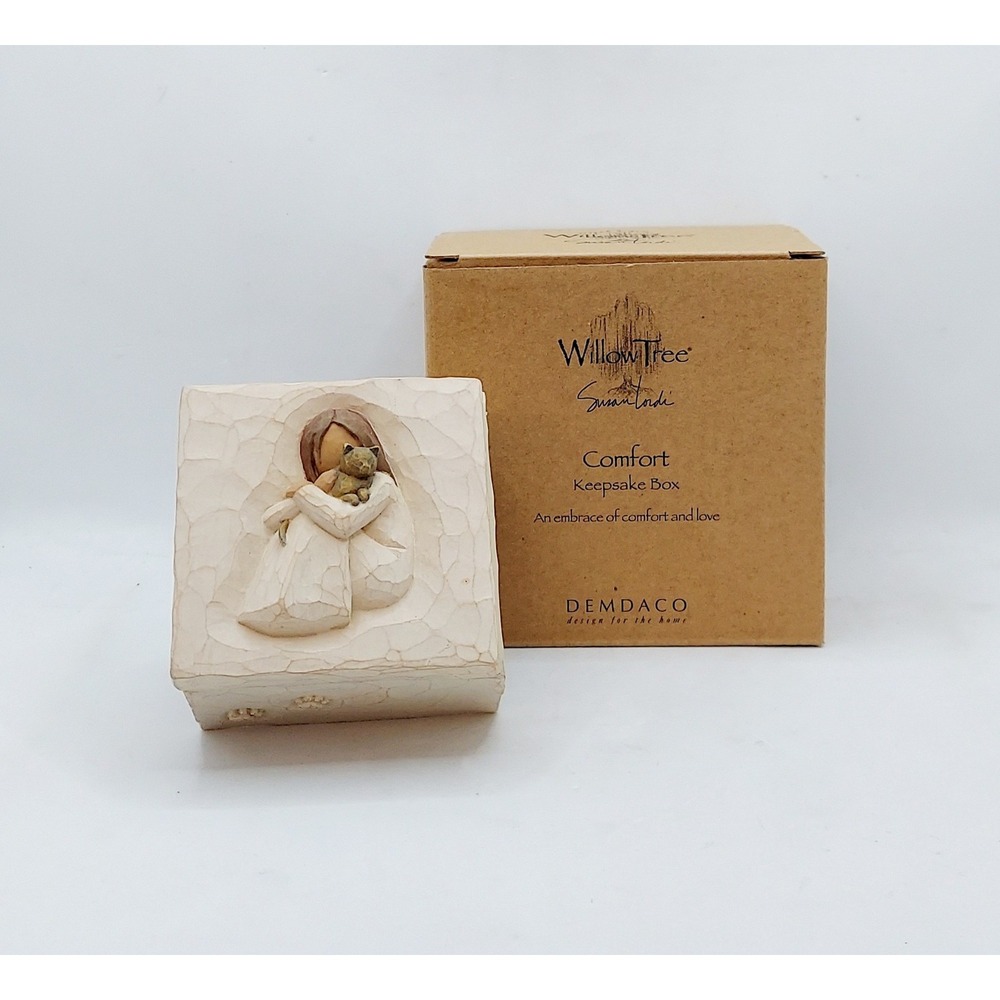2003 Willow Tree Comfort Keepsake Memory Trinket Box Girl & Cat Paw Prints